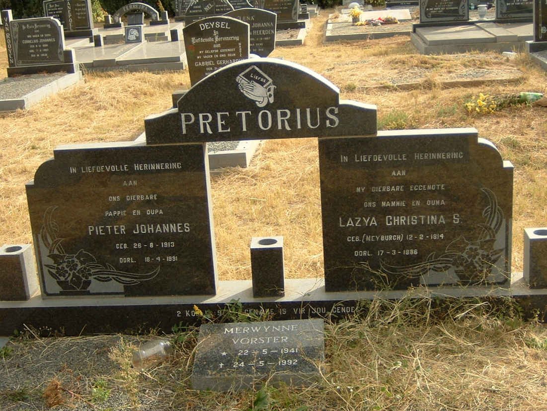 PRETORIUS Pieter Johannes 1913-1991 &amp; Lazya Christina S. MEYBURGH 1914-1986 :: VORSTER Merwynne 1941-1992