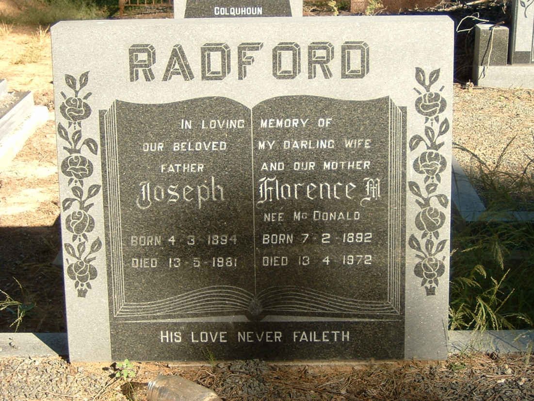 RADFORD Joseph 1894-1981 &amp; Florence M. McDONALD 1892-1972