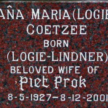 COETZEE Ana Maria nee LOGIE-LINDNER 1927-2001