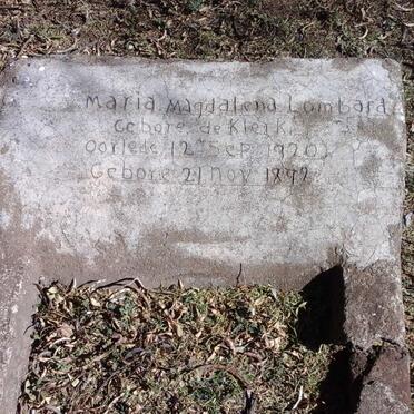 LOMBARD Maria Magdalena, nee DE KLERK 1892-1920
