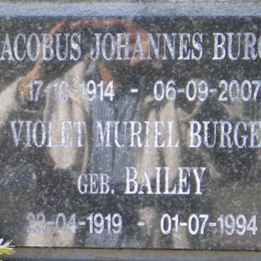 BURGER Jacobus Johannes 1914-2007 &amp; Violet Muriel BAILEY 1919-1994