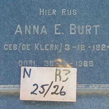 BURT Anna E. nee DE KLERK 1924-1986