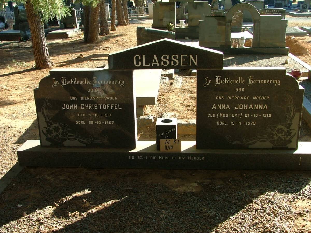 CLASSEN John Christoffel 1917-1967 &amp; Anna Johanna MOSTERT 1919-1979