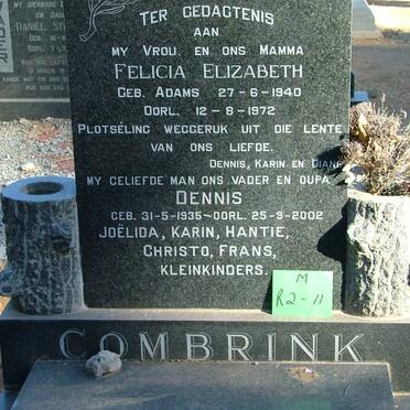 COMBRINK Dennis 1935-2002 &amp; Felicia Elizabeth ADAMS 1940-1972