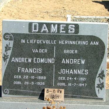 DAMES Andrew Edmund Francis 1889-1936 :: DAMES Andrew Johannes 1921-1947