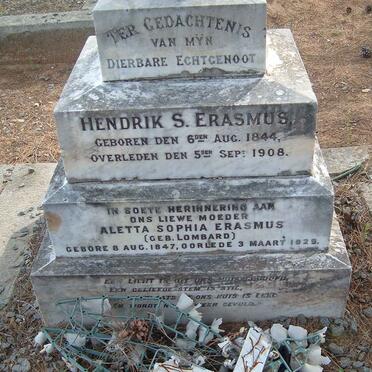 ERASMUS Hendrik S. 1844-1908 &amp; Aletta Sophia LOMBARD 1847-1929
