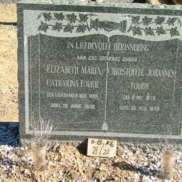 FOURIE Christoffel Johannes 1879-1949 &amp; Elizabeth Maria Catharina JORDAAN 1866-1938