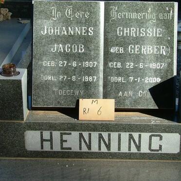 HENNING Johannes Jacob 1907-1987 &amp; Chrissie GERBER 1907-2000