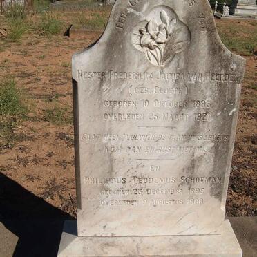 HEERDEN Hester Frederieka Jacoba, van nee CLOETE 1893-1921 ::  SCHOEMAN Philippus Teodemus 1899-1900