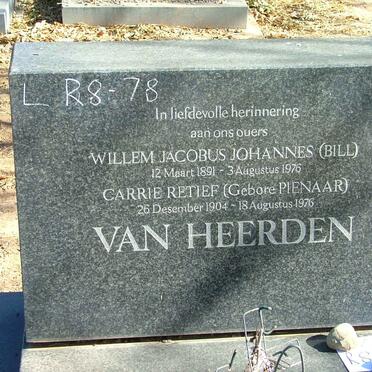 HEERDEN Willem Jacobus Johannes, van 1891-1976 &amp; Carrie Retief PIENAAR 1904-1976
