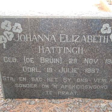 HATTINGH Johanna Elizabeth nee DE BRUIN 1907-1967