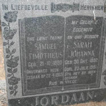 JORDAAN Samuel Timotheus 1890-1965 &amp; Sarah Johanna 1892-1961