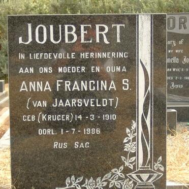 JOUBERT Anna Francina S. voorheen VAN JAARSVELDT nee KRUGER 1910-1986