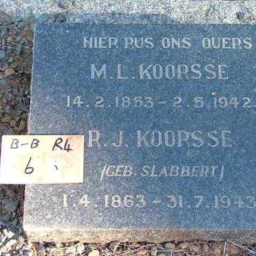 KOORSSE M.L. 1853-1942 &amp; R.J. SLABBERT 1863-1943
