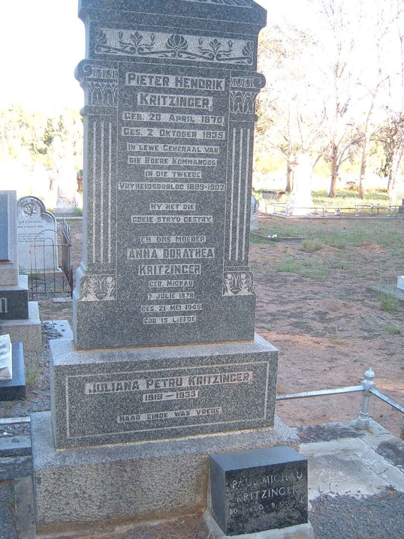 KRITZINGER Pieter Hendrik 1870-1935 & Anna Dorathea MICHAU 1878-1949 :: KRITZINGER Juliana Petru -1933 :: KRITZINGER Paul Michau