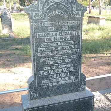 KLERK Diederick Jacobus, de 1870-1952 &amp; Isabella Elizabeth VOSLOO 1878-1923