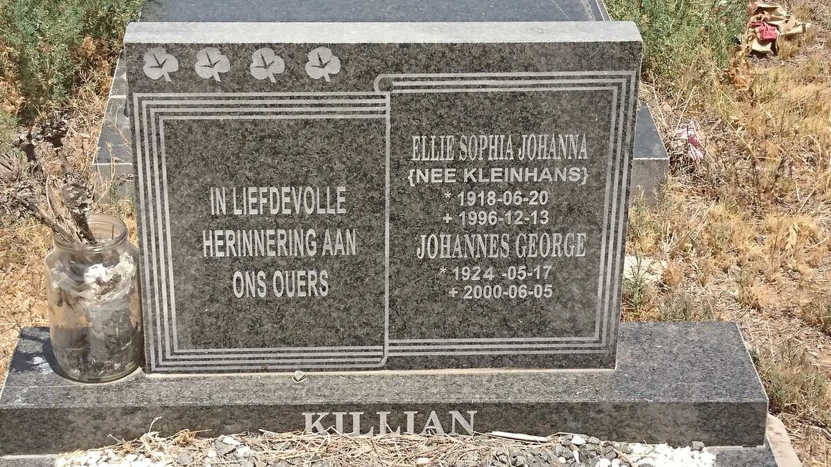 KILLIAN Johannes George 1924-2000 &amp; Ellie Sophia Johanna KLEINHANS 1918-1996
