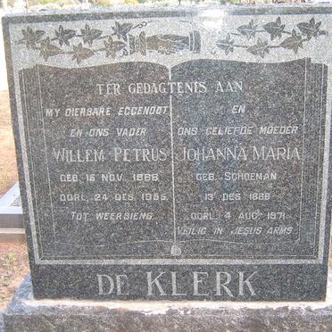 KLERK Willem Petrus, de 18??-1956 &amp; Johanna Maria SCHOEMAN 1888-1971