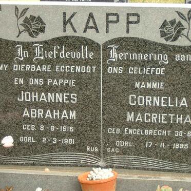 KAPP Johannes Abraham 1916-1981 &amp; Cornelia Magrietha ENGELBRECHT 1917-1985