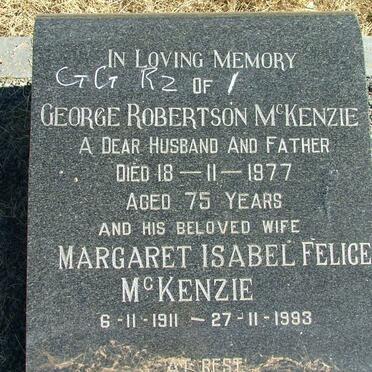 McKENZIE George Robertson -1977 &amp; Margaret Isabel Felice 1911-1993