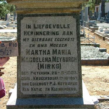 MEYBURGH Martha Maria Magdelena nee PIETERSEN 1893-1957