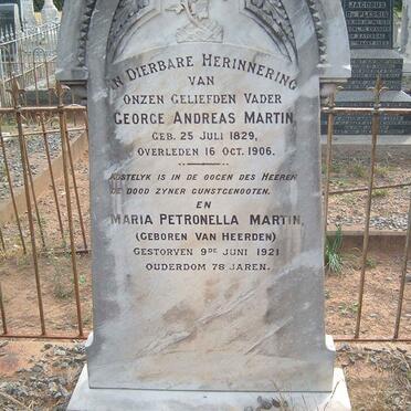 MARTIN George Andreas 1829-1906 &amp; Maria Petronella VAN HEERDEN -1921