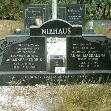 NIEHAUS Johannes Hendrik 1907-1983 &amp; Anna Magdalena le ROUX 1910-1989