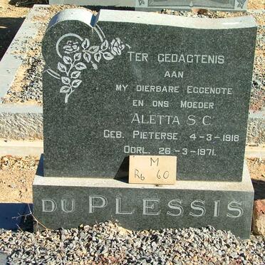 PLESSIS Aletta S.C., du nee PIETERSE 1918-1971
