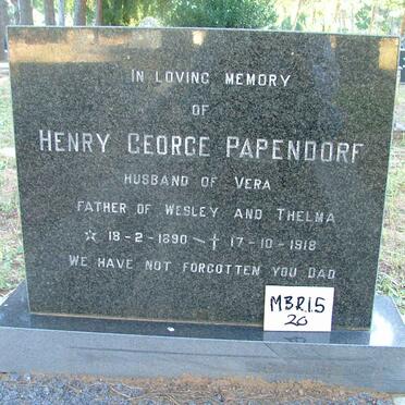 PAPENDORF Henry George 1890-1918