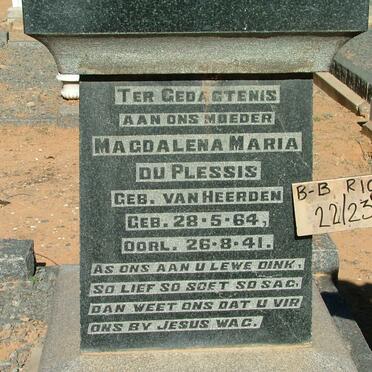 PLESSIS Magdalena Maria, du nee VAN HEERDEN 1864-1941 
