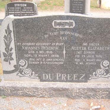 PREEZ Johannes Hendrik, du 1918-1958 &amp; Aletta Elizabeth GERBER 1920-1992