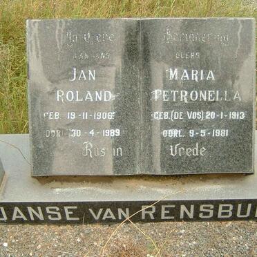 RENSBURG Jan Roland, Janse van 1906-1989 &amp; Maria Petronella DE VOS 1913-1981
