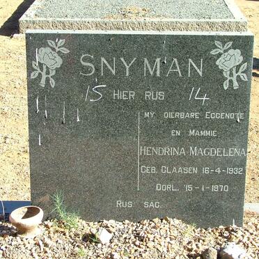 SNYMAN Hendrina Magdelena nee CLAASEN 1932-1970