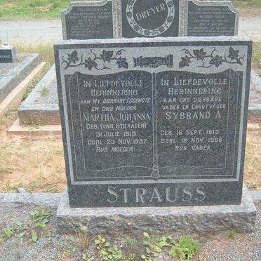 STRAUSS Sybrand A. 1913-1986 &amp; Martha Johanna VAN STRAATEN 1913-1957