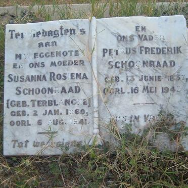 SCHOONRAAD Petrus Frederik 1857-1943 &amp; Susanna Rosiena TERBLANCHE 1860-1941