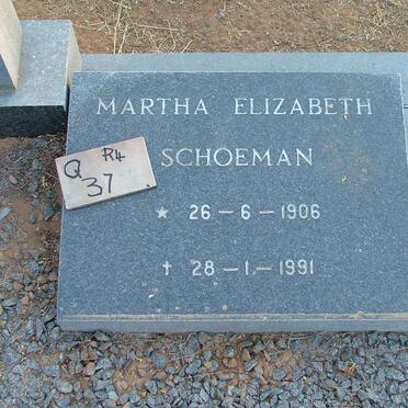 SCHOEMAN Martha Elizabeth 1906-1991