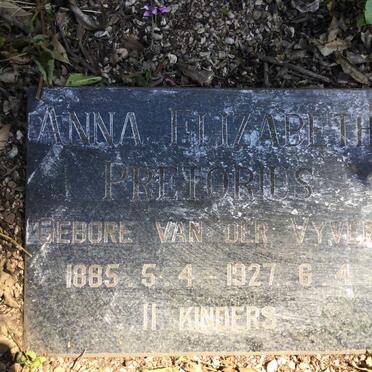 PRETORIUS Anna Elizabeth nee VAN DER VYVER 1885-1927