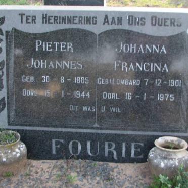 FOURIE Pieter Johannes 1885-1944 &amp; Johanna Francina LOMBARD 1901-1975