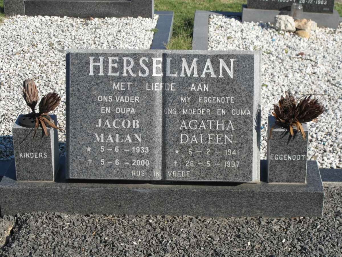 HERSELMAN Jacob Malan 1933-2000 &amp; Agatha Daleen 1941-1997