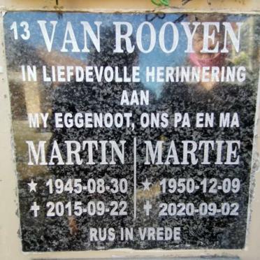 ROOYEN Martin, van 1945-2015 &amp; Martie 1950-2020