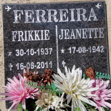 FERREIRA Frikkie 1937-2011 &amp; Jeanette 1942-