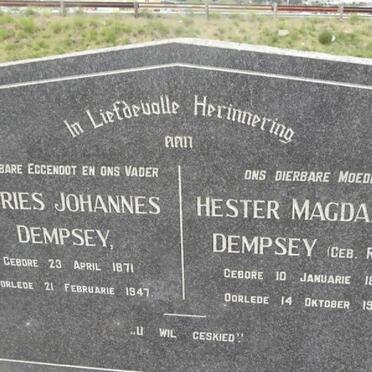 DEMPSEY Andries Johannes 1871-1947 &amp; Hester Magdalena ROODT 1876-1956