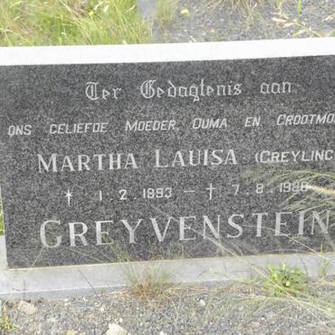 GREYVENSTEIN Martha Lauisa nee GREYLING 1893-1980