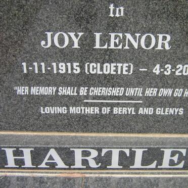 HARTLEY Joy Lenor nee CLOETE 1915-2000
