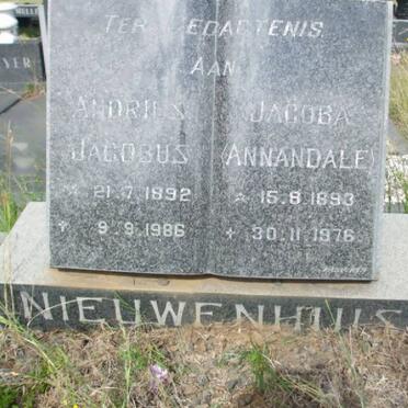 NIEUWENHUIS Andries Jacobus 1892-1986 &amp; Jacoba ANNANDALE 1893-1976