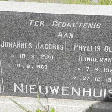 NIEUWENHUIS Johannes Jacobus 1920-1989 &amp; Phyllis Olive LINDEMANN 1925-1976