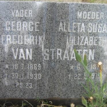STRAATEN George Frederik, van 1869-1930 &amp; Alleta Susara Elizabeth 187?-1975