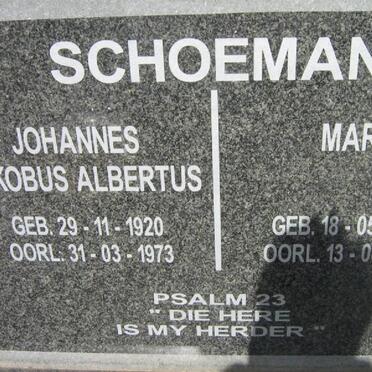 SCHOEMAN Johannes Jakobus Albertus 1920-1973 &amp; Marie 1920-2001