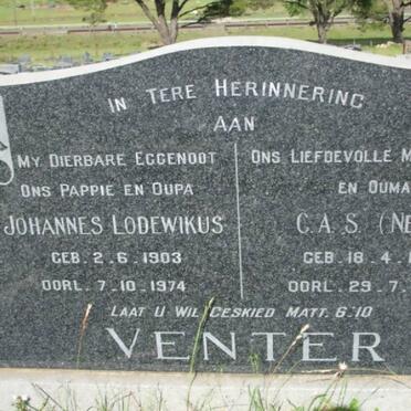 VENTER Johannes Lodewikus 1903-1974 &amp; C.A.S. 1905-1995