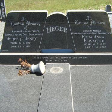 HEGER Herbert Henry 1915-1991 &amp; Rieta Anna Elisabeth 1923-2000
